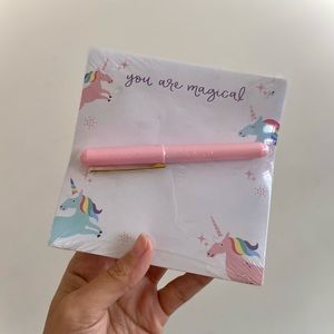 🪞 NEW SET of unicorn note pad with matching pink pen stationary set